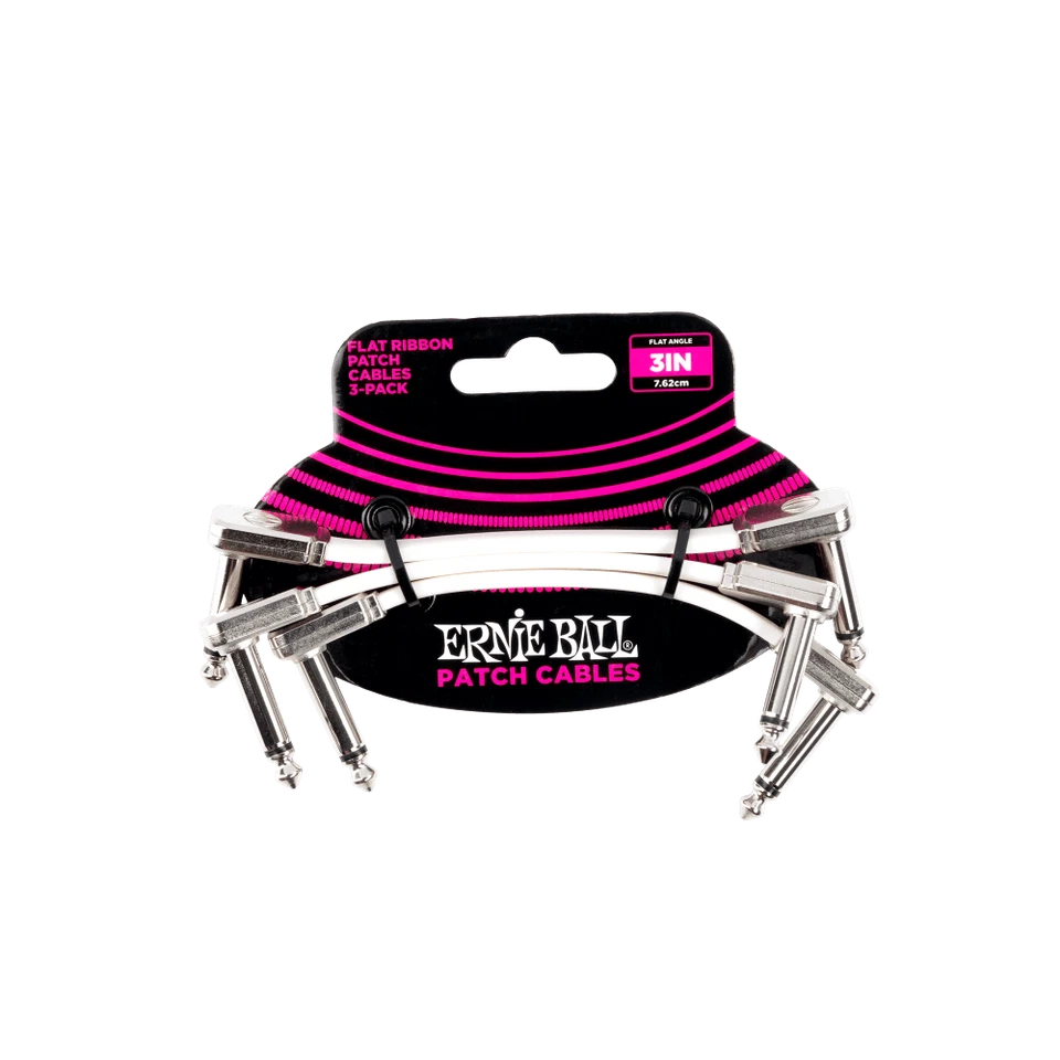 Ernie Ball 6384 Flat Ribbon Patch Cable 3in - White- 3 Pack 3" - Image 1 of 1
