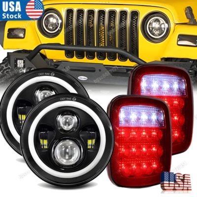 7-дюймовые светодиодные фары DOT + комбинированные задние фонари для Jeep Wrangler TJ 1997-2006 - Изображение 1 из 4