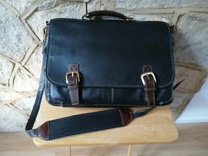 Marks Spencer Man Satchel Bag Grained Leather Black 16'' W x 12'' H Vintage - Picture 1 of 12