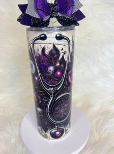 Adorable vibrant Gothic NURSE 20 oz insulated tumbler, and handmade bow - Picture 1 of 6
