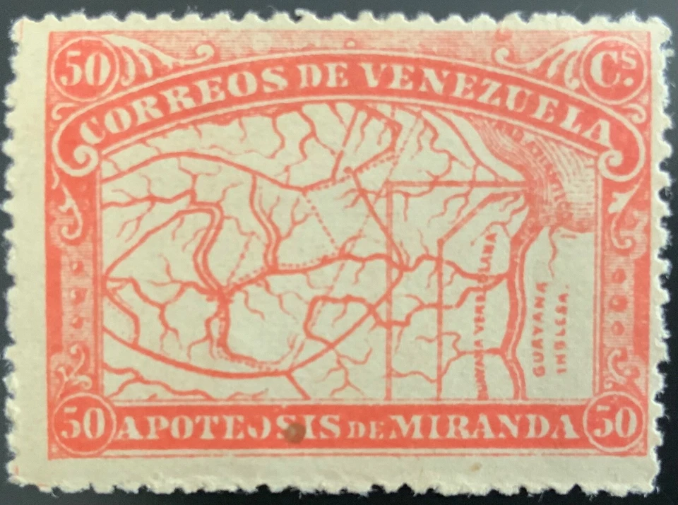 Venezuela: 1896 Sc#140 MHH OG  APOTEOSIS DE MIRANDA 🔥Venezuela MAP - Image 1 of 2