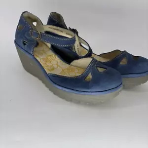 Sandali con zeppa Fly London blu e grigia con cinturino alla caviglia punta ritagli donna 42 - Foto 1 di 8