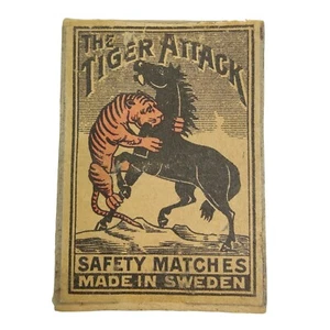 Vintage The Tiger Attack Safety Matches Made in Sweeden Empty Box - Picture 1 of 6