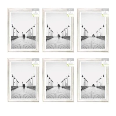 6 x White Solitaire Shabby Chic Distressed Styrene Photo Frames A4 - Image 1 of 4