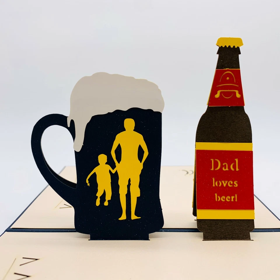 Tarjeta de felicitación emergente 3D Mix & Match 4 por $12.99 Papá ama la cerveza Día del padre Foto 1 de 4