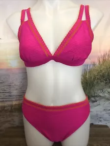 NWT Cupshe Two Piece Swimsuit Size Large Textured Pink Orange - Picture 1 of 4