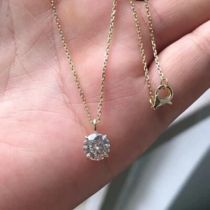 14k Yellow Gold Plated 2Ct Round Cut Lab-Created Diamond Pendant Necklace - Picture 1 of 3