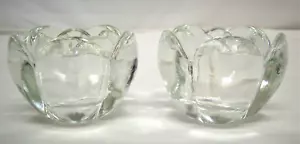 Vintage 2 kristallklares Glas Lotus Votivkerzenhalter -- 3,50"" Durchmesser x 2,75"" T - Bild 1 von 7