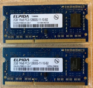 Lot of 2 ELPIDA 2GB 1Rx8 PC3-12800S-11-10-BS Laptop Memory, 4GB Kit, Mac Ram - Picture 1 of 1