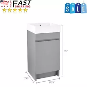 17.75" Flannel Bathroom Vanity Cabinet Cultured Marble Sink Storage Soft Silver - Picture 1 of 7