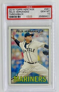 2016 Topps Heritage FELIX HERNANDEZ PSA 10 GEM Throwback Variation SSP #461 Pop1 - Foto 1 di 2
