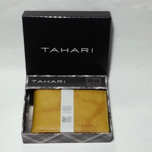 Tahari Para Hombre Bronceado Cuero Genuino Antiguo Pase Billetera Protección RFID NUEVO $40 - Imagen 1 de 10