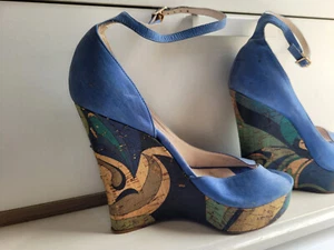 Emilio Pucci Vintage Blue Green Espadrilles Pumps Wedges Size 8 AU 39 EUR 6 UK - Picture 1 of 13