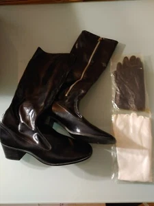 Sexy schwarze kniehohe Stiefel und 2 Paar Handschuhe Herrin Fetisch Kostüm Größe 8 - Bild 1 von 10