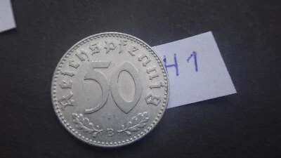Germany 1944 B swastika Aluminum Nazi Eagle 50 pfennig Reichspfenning Coin H1 - Image 1 of 3