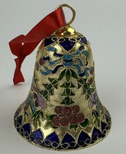 Cloisonne Bell Ornament Enameled Floral Decorative Sparkly Hearts Vintage - Picture 1 of 15