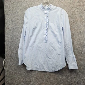 Loft Womens Light Blue Long Sleeve Half Button Poplin Ruffle Blouse Top Size S - Picture 1 of 6