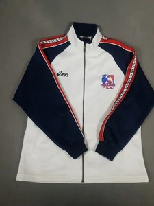 Chaqueta universitaria deportiva japonesa bienestar para hombre XL Aisics blanca roja con cremallera completa - Imagen 1 de 12