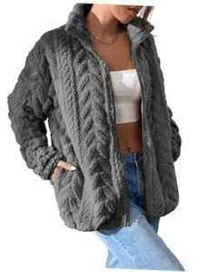 Winter Fleece Jacket for Women Oversized Zipper Up 2024 Stand XX-Large Gray - Picture 1 of 6