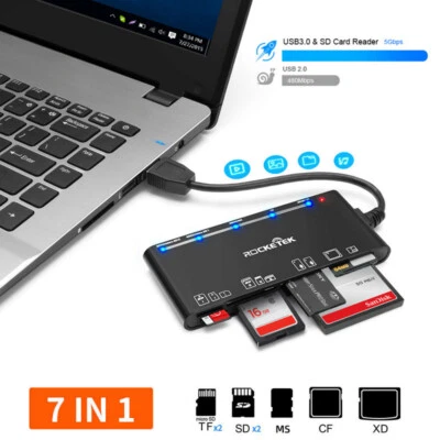 7-IN-1 USB 3.0 Memory Card Reader High-Speed Adapter for Micro SD SDXC CF PC TV - Image 1 of 4