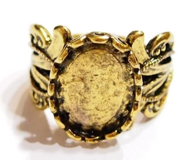 6 of 18x13mm Antique Gold Victorian Wide Flower Band Adjustable Ring Settings - Image 1 of 4