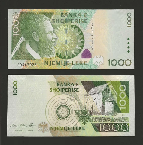 ALBANIA 1000 Leke 2011, P-73b, Banka e Shqiperise, Older Series, Pack Fresh UNC Cover