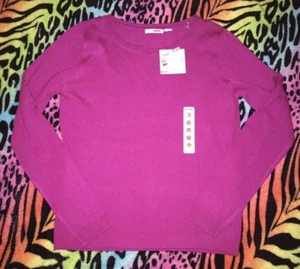BONGO Fushsia Long Sleeve Crew Neck 100% Acrylic Sweater Size L Juniors - NWT - Picture 1 of 6