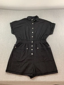 Chou Yatou 100% Cotton Romper Womens XL Black Snap Front Pockets Wide Leg Comfy - Picture 1 of 12