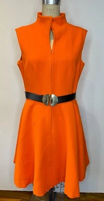 VESTIDO DE COLECCIÓN AÑOS 60 MOD GUNTER PROJECT 2 NARANJA LANA FIT&FLARE CINTURÓN CREMALLERA FRONTAL*S/M Foto 1 de 4