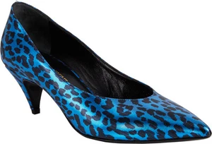 SAINT LAURENT YSL Kitten 50 Pumps Blue & Black Babycat Leopard Print Lurex 37 - Picture 1 of 9