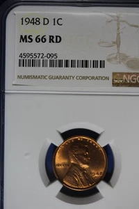 1948 D- NGC 1C MS66 RD LINCON WHEAT CENT #B50368 - Picture 1 of 2