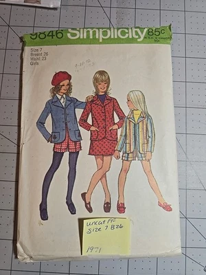 9846 Vintage Simplicity Sewing Pattern Girls Unlined Jacket Skirt Shorts Sz 7 UC - Image 1 of 2