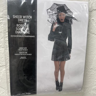 Sheer Witch Dress Gothic Black Fancy Dress Halloween Adult Costume S/M NEW 2025 - Image 1 of 4