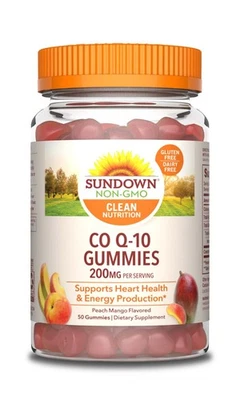 Sundown Naturals Co Q-10 200mg energia para saúde do coração 50 gomas manga pêssego 26/01 - Imagem 1 de 4