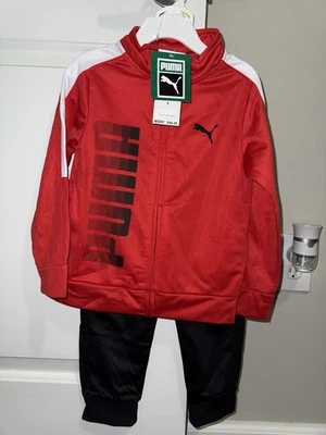 NWT Boys Puma Red Black White Track Suit 2 Piece Set Size 4 - Image 1 of 2