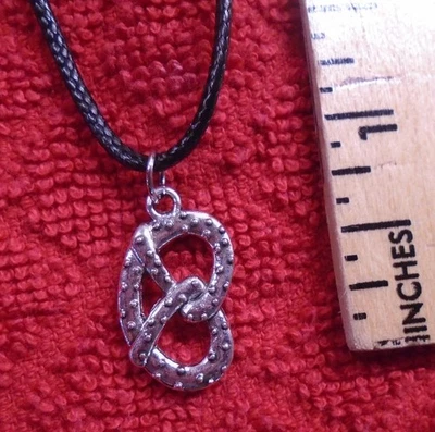 Pretzel Charm Necklace ~Soft Pretzel Pendant Jewelry  Oktoberfest German w CHAIN - Image 1 of 4