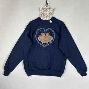 Vintage 90er NEU Hanes Activewear Sweatshirt Erwachsene Large blau Teddybär-Druck - Bild 1 von 10