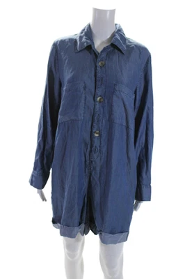 Mameluco Elan para mujer con botones delanteros manga larga cuello puños azul talla grande Foto 1 de 4