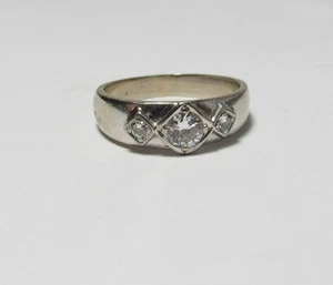 SOLID 14K WHITE GOLD THREE NATURAL DIAMOND RING / BAND - Picture 1 of 4