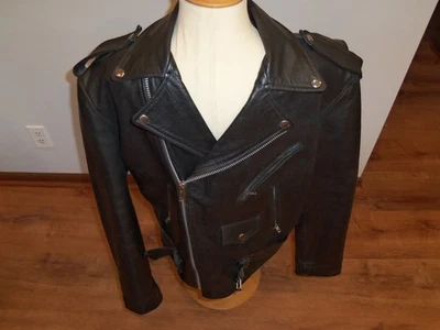 Chaqueta de motociclista de cuero excelente de colección para hombre 42 R negra forrada con edredón de EE. UU. Foto 1 de 4