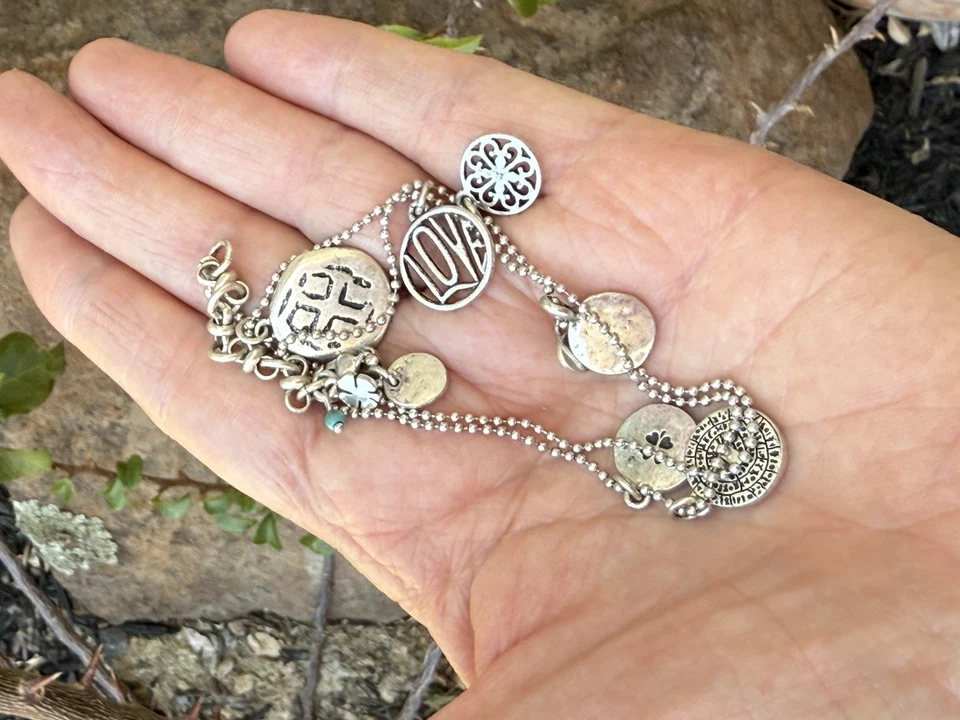 Lucky Brand Silver Tone Love Medallion Charm Cluster Ball Chain Necklace U125 - Image 1 of 1