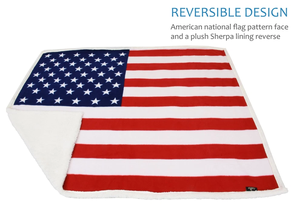 American National Flag Blanket Sherpa Fleece Plush Super Soft Reversible 50 X 60