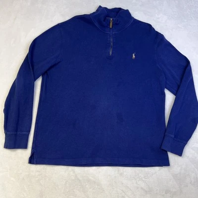 Suéter Polo Ralph Lauren Estate Acanalado Azul Marino Para Hombre L 1/4 Cremallera Pullover Color Poni Foto 1 de 4