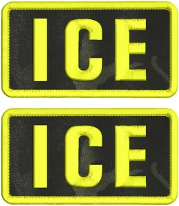 2 i c e. EMBROIDERY PATCHes 3x6 VELCR@ ON back yellow on BLACK multicam - Picture 1 of 2