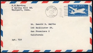 1022 US PS STATIONERY AIR MAIL ENVELOPE 1962 WESTPORT, CT - SAN FRANCISCO., CA - Picture 1 of 2