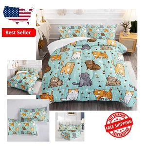 Adorable Cat Comforter Set Twin - Stylish Bedding for Kids & Animal Lovers - Picture 1 of 9