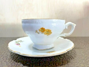 Tea Cup and Saucer, Floral Trimmed in Gold - Picture 1 of 7