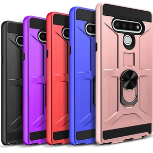 For LG Stylo 6 Case, Metal Ring Kickstand Cover+ Tempered Glass Screen Protector - Picture 1 of 44