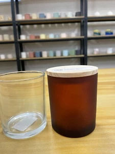 24*Candle jar glass with wood lid 320ml oxford jar Matt Amber - Picture 1 of 5