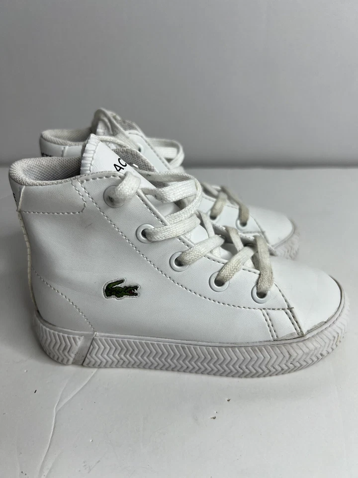 Lacoste Kids Gripshot Mid White Leather High Top Lace Up Unisex Athletic Shoes 7 - Image 1 of 4